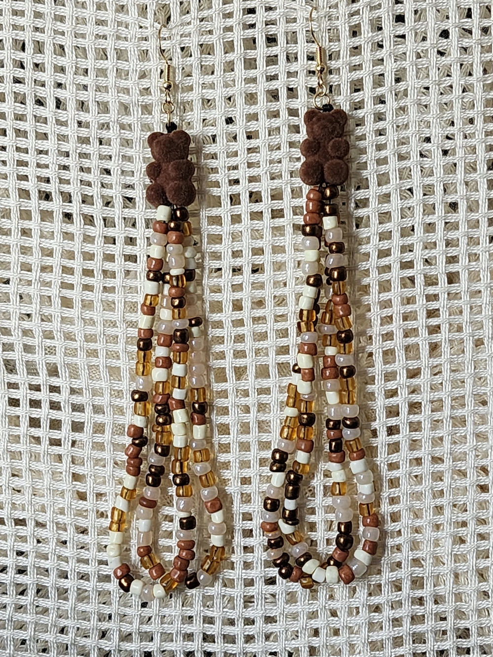 Brown Beaded Loop Drop Earrings with Mixed Metallic Accents